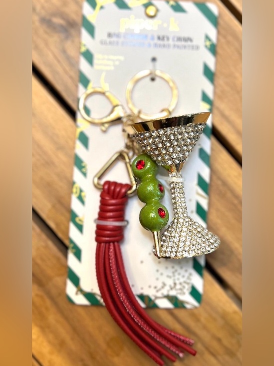 Piper K Accessories - PIPER K sparkly MARTINI
Glass and Olives Bag Charm & Key
Chain-NWT